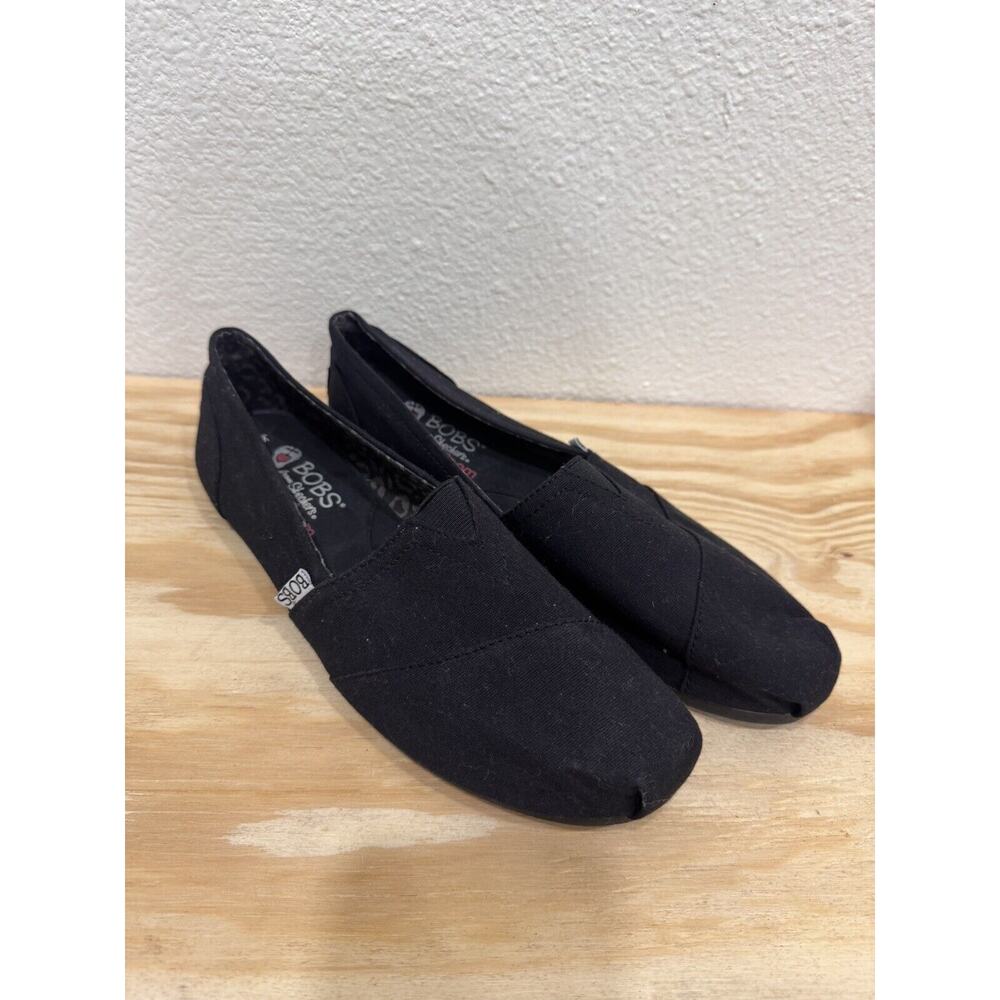 BOBS from Sketchers Black Denim Espadrille Slip On Flats Size 9.5 W